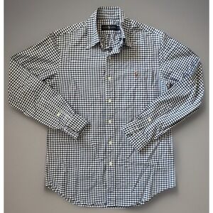Polo Ralph Lauren Long Sleeve Button Up Shirt Blue Gingham Plaid Logo Small JBHS
